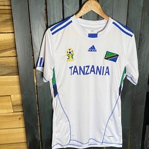 Adidas White Tanzania Soccer jersey small white, Blue and Green embroidered